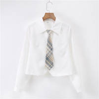 JK制服衬衫女长袖2021春装新款百搭学生衬衣学院风设计感短款上衣 白衬衫长袖+浅杏格领带 S