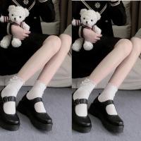 日系jk制服纯棉短袜女白色木耳边堆堆袜夏季薄款蝴蝶结中筒小腿袜 白色2双 均码