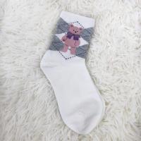 日系学院风jk菱格中筒袜子女韩版潮百搭小熊卡通软妹可爱泰迪短袜 白色+白色(实惠两双装) 均码