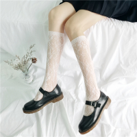 中筒袜女薄款蕾丝袜子ins潮黑丝袜日系黑色丝袜可爱jk长筒袜白色 白色 均码