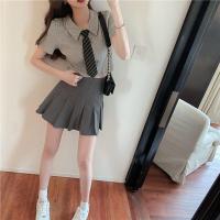 jk学生制服女装裙子百褶短裙短袖领带日系学院风上衣女夏短款套装 裙子 S