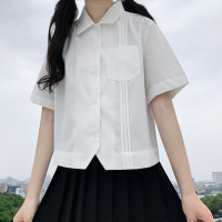 原创正版基础款衬衣日系jk制服白衬衫女夏季短袖短款设计 中短款(白色短袖) S