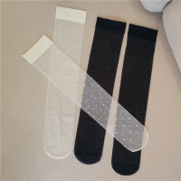 波点袜子ins潮薄款长筒黑丝袜白色可爱日系jk中筒小腿袜长袜夏季 黑色/奶白色 各1双 均码