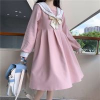 日系学院风jk海军风海军领闺蜜学生装长袖水手服连衣裙子女夏秋季 粉色 S