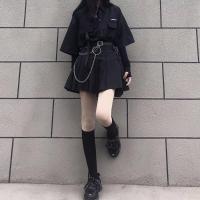 百褶裙女夏jk制服短裙高腰a字显瘦暗黑链条机能风ins百搭半身裙潮 衬衣 均码