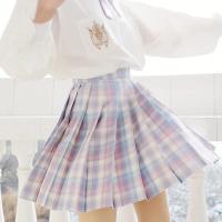 粉紫色jk制服套装日系甜美软妹百褶裙高腰格子半身短裙衬衫女学生 白色衬衫+格裙+蝴蝶结 S