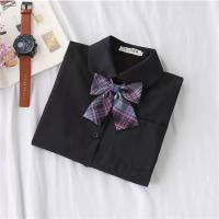 2020新款雪纺蝴蝶结黑色雪纺衬衫女宽松盐系少女JK领带打底白衬衣 黑衬衫+紫色领结 [圆领] XS