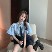 衬衫女春季新款气质学院风韩版宽松衬衣时尚百搭上衣jk百褶半身裙 衬衣配领带 均码