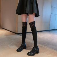 蕾丝花边过膝靴袜女春装2021新款网红中筒袜韩版百搭JK袜子ins潮 黑色一对 均码