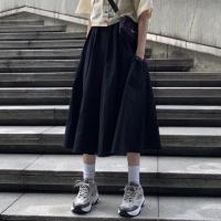 棉麻半身裙工装A字仙女超仙森系日系中长款学生jk黑色长裙子秋冬 黑色 M