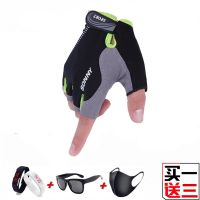 男士户外运动钓鱼手套登山半指战术手套夏季薄骑行开车女健身防滑 冰丝黑绿-送眼镜 口罩 运动手环 S