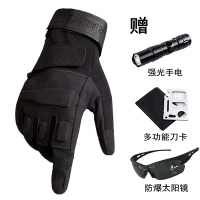 健身半指手套男秋冬季特种兵战术登山户外骑行摩托车器械运动手套 黑色全指赠手电+眼镜+刀卡 M
