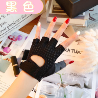 手套女夏天半指骑行防滑透气耐磨健身房锻炼动感单车哑铃跑步器械 半指黑色 S