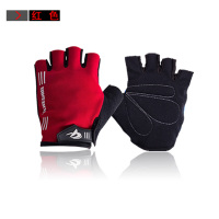 夏季自行车手套半指山地自行车手套男女单车骑行手套短指 红色 L