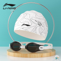 专业泳帽硅胶男士防水护耳女士长发成人时尚大号不勒头游泳帽 镜帽套装[波纹白+平光泳镜]