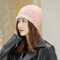 加绒帽子女秋冬季头巾百搭保暖防寒天时尚韩版潮睡帽月子帽骑车帽 粉色[加绒厚款] 可调节[弹性佳]