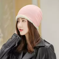 加绒帽子女秋冬季头巾百搭保暖防寒天时尚韩版潮睡帽月子帽骑车帽 粉色[加绒厚款] 可调节[弹性佳]