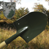 锰钢战备锹工兵铲205兵工铲子军工锹户外大号铁锹木柄锹 军绿(单侧开刃)+布套