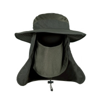 防晒帽男夏季农民下地干活遮阳帽户外防紫外线遮脸防蜂防尘工作帽 渔夫帽军色 可调节