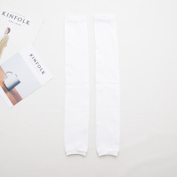 夏季薄款过膝袜直筒女韩国空调房保暖护膝腿套长筒袜棉户外防晒袜 本白纯色（薄棉直筒袜套） 均码