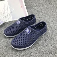 夏平跟软底凉鞋男镂空户外休闲沙滩洞洞鞋学生包头透气低帮鞋新款 深蓝色 36