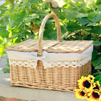 野餐气球桌飘装饰儿童户外春游网红创意派对ins风地飘场景布置 大号麻布印花野餐篮40*30*20