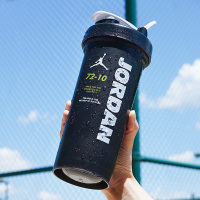 摇摇杯健身杯搅拌蛋白粉奶昔塑料水杯运动便携大容量户外男女杯子 超大1100毫升/黑JO+带刻度