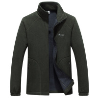 中老年春秋男装摇粒绒户外抓绒衣开衫休闲宽松保暖大码外套爸爸 墨绿色男款 2XL(建议110-125斤)男