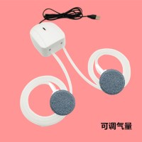 USB养鱼氧气泵超静音增氧泵户外钓鱼增氧机小型鱼缸家用迷你便携 可调气量款(双孔)白色 配气盘