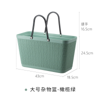 家用塑料大容量超市买菜篮环保野餐用品网红ins手提篮 大号杂物篮-橄榄绿