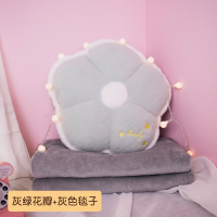 ins 抱枕被子两用贝壳花瓣星星靠垫床头靠枕午睡小毯子办公室神器 灰绿花瓣+灰色毯子 抱枕有毯款(收藏加购送眼罩)