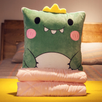卡通办公室多功能抱枕被子两用折叠汽车内午睡神器小靠枕午休枕头 恐龙 大号42×42厘米(被子展开1.5×1.8米)