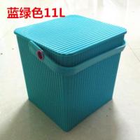 加厚塑料收纳带盖多用水桶玩具钓鱼可坐储物桶洗车洗澡手提桶大号 大号青色11L(加厚)