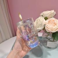 绝美!彩虹琥珀鸢尾花浮雕水晶厚实少女心水杯甜品果汁耐热玻璃杯 七彩高款+爱心搅拌棒