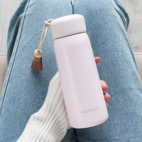 日系保温杯女ins原宿风可爱少女心学生便携水杯简约清新森系杯子 流苏-浅粉色-400ml 贴纸+杯刷
