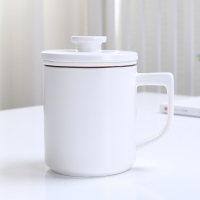卡通创意陶瓷茶杯带盖过滤情侣杯大容量水杯茶水分离家用马克杯 亚光白三件套