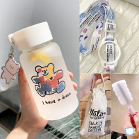 水杯女玻璃杯防烫手便携可爱女生高颜值简约清新森系2020新款网红 D74-雏菊涂鸦熊500ml+小熊挂件 +杯带绳(款式