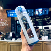 弹跳玻璃杯双层女家用便携水杯ins茶杯带滤网个性意潮流杯子防摔 蓝色350ml送杯刷+茶漏