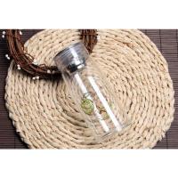 网红水杯茶漏夏玻璃杯便携杯子女学生韩版韩国简约大容量清新泡茶 苹果绿+杯套450ML(杯套+茶隔)