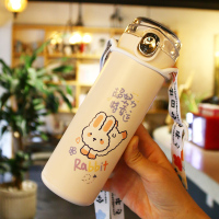 儿童保温水杯少女心ins可爱小学生简约高中初中便携日系小巧直饮 越努力-450ml(送背带)