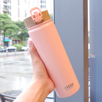 大容量保温杯男学生带吸管女水壶外出便携304不锈钢可爱杯子 大号粉色 750ml 送背带+贴纸