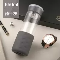 玻璃杯加厚便携式男士单层透明水杯防摔随手泡茶杯子过滤夏天 骑士灰650ml