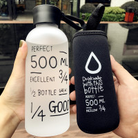 韩国创意水杯塑料杯男女士学生水瓶便携大容量随手杯简约太空杯子 磨砂黑盖数字款+杯套