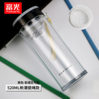 AS健牌塑料杯水杯便携防摔杯子简约夏天儿童塑料杯男女士水杯 520ml新潮提升款黑色