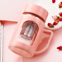 水杯女士防摔耐热茶水分离带盖简约办公室玻璃杯男泡茶杯家用杯子 樱花粉500ml+茶水分离长茶漏