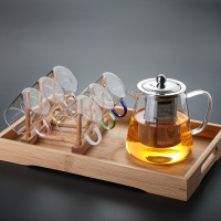 加厚玻璃小茶杯带把透明小号功夫品茗杯耐热小杯子主人杯茶具套装 100ml六彩+杯架+750ml钢漏壶+茶盘