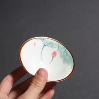 手绘荷花茶杯 陶瓷喝茶品茗杯主人杯单杯功夫茶具小茶杯 手绘粉青荷=斗笠杯