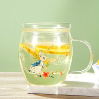 玻璃杯带盖印花水杯茶杯清新马克杯透明杯子 优雅花茶杯(带玻璃茶漏)500ML