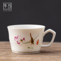 陶瓷竹节有耳茶杯防烫带柄品茗杯功夫茶杯办公喝水小茶杯子 荷韵