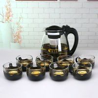 玻璃泡茶壶家用茶壶套装办公室茶具大容量功夫茶具水壶茶杯花茶壶 2000ML泡茶壶+8只莲花杯